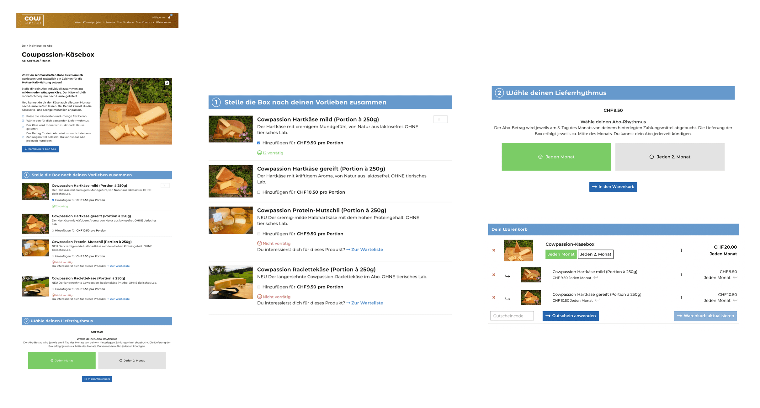 Details zum Checkout-Prozess im Online-shop von Cowpassion