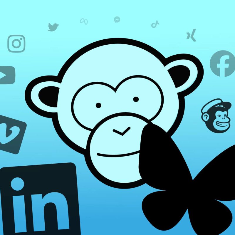 Illustration: Social Media-Brands schwirren dem Affen aus dem Logo von diktum.ch um den Kopf